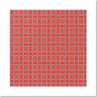 Red Floral Pattern Posters and Art